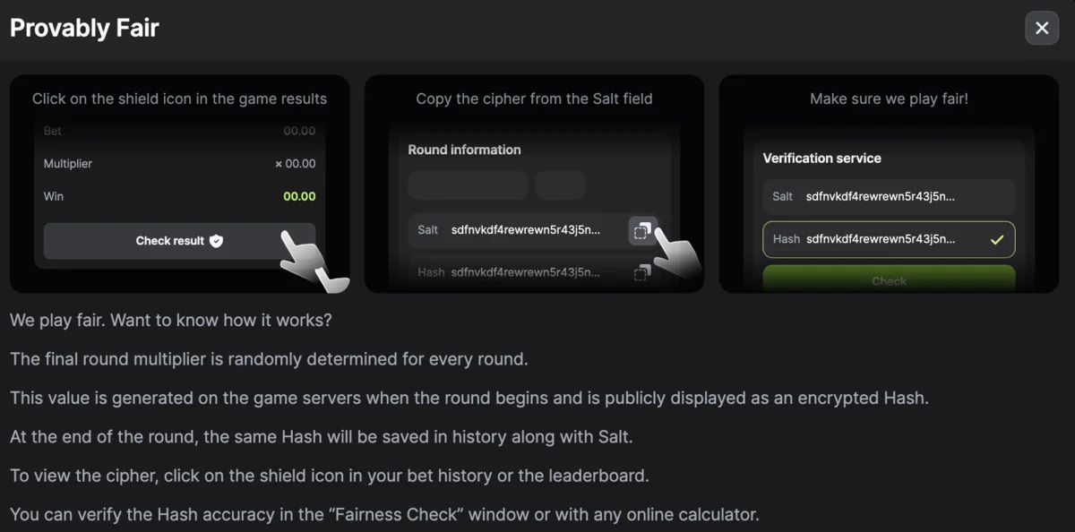 Provably Fair verification screen